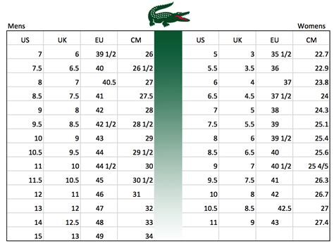 lacoste size chart shoes